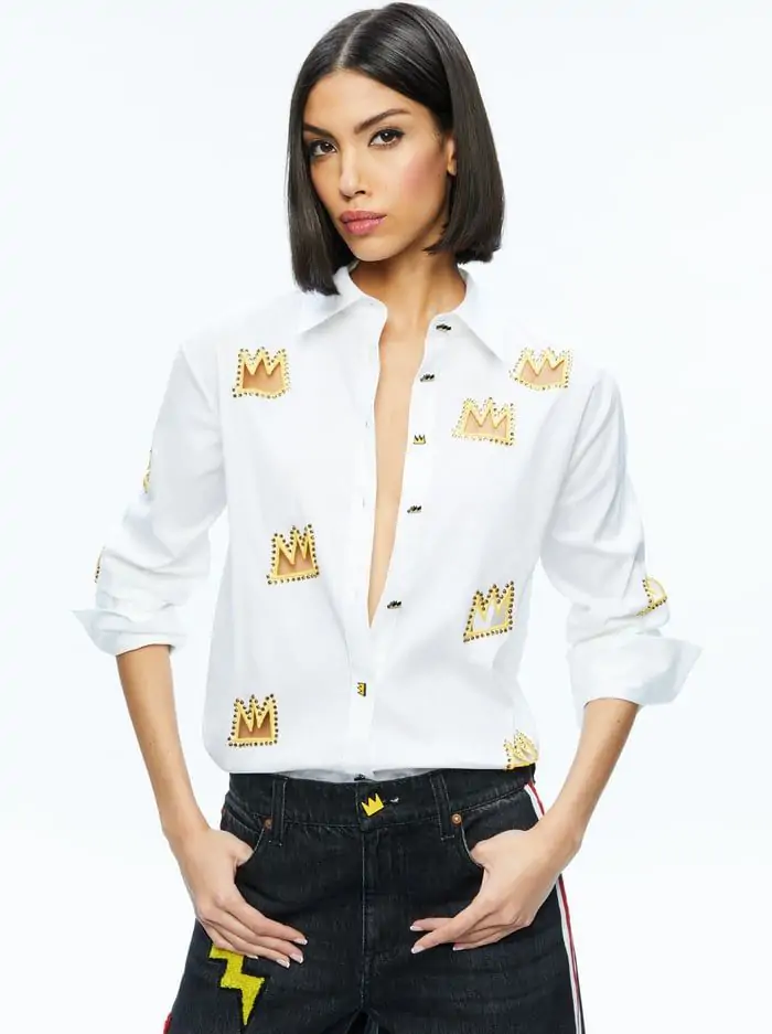 A+O X BASQUIAT FINELY EMBELLISHED BUTTON DOWN